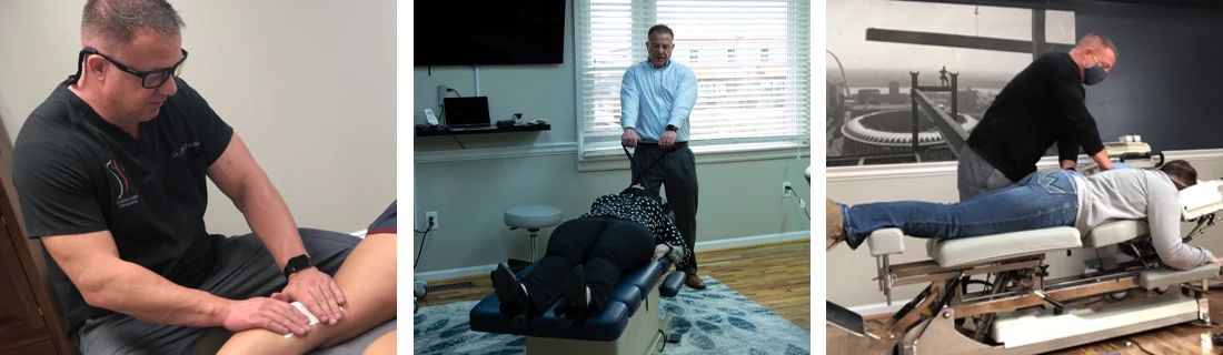 Chiropractor Mt Sterling KY Chad Faulkner Around Office With Patients Grid